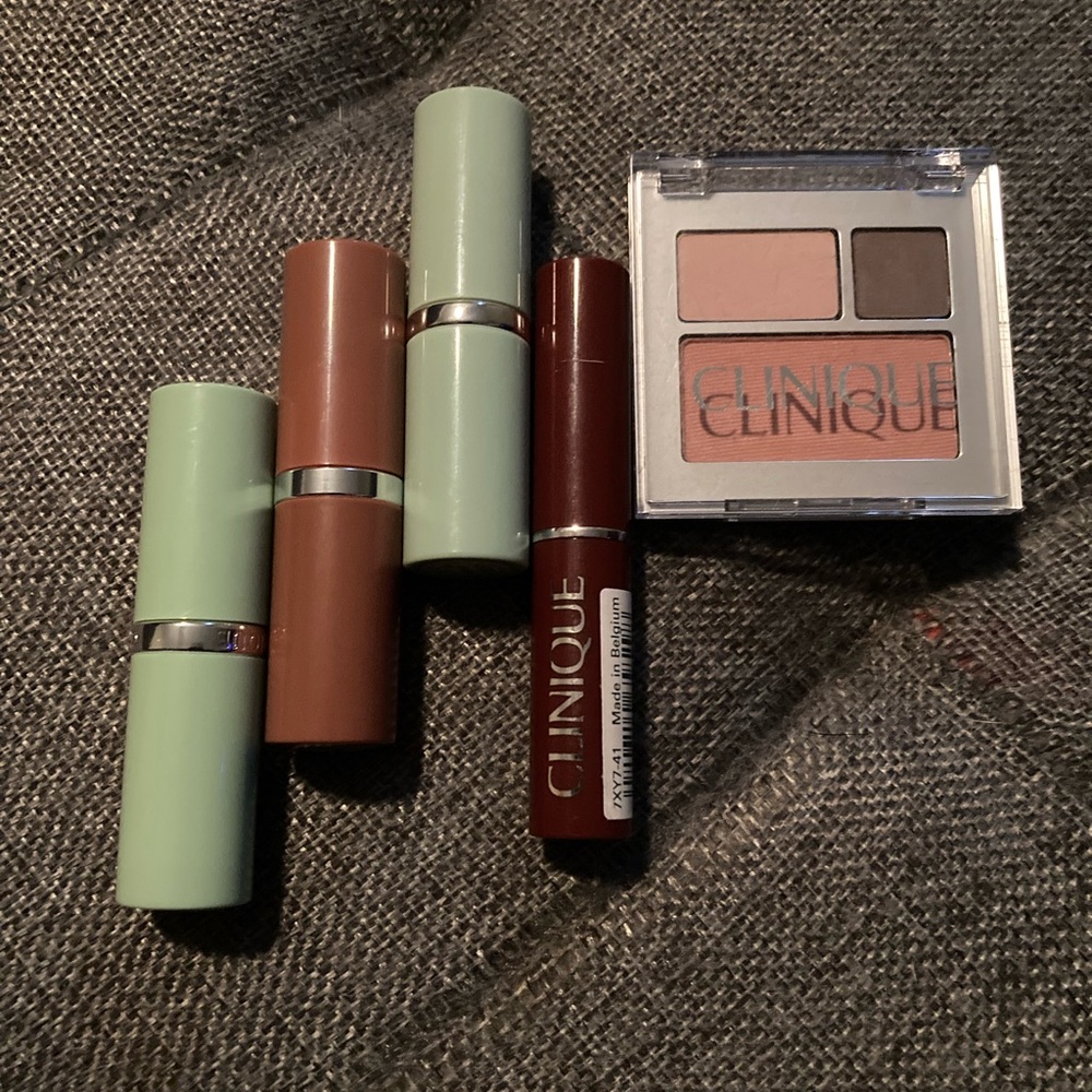 Clinique lipsticks, blush, eyeshadow, black honey almost lipstick